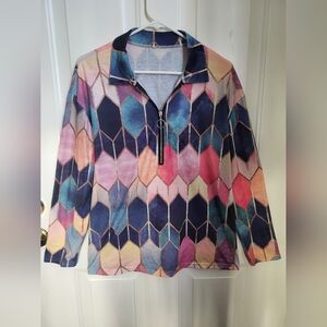 Womens nonbranded multicolor geometric Top Zipper accent Sz L